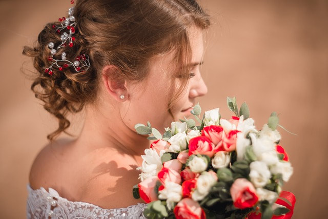 A bride with a bouquet of flowers 